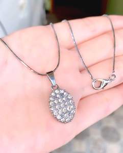 KALUNG TITANIUM SILVER 45CM MERIA BULAT PERMATA ANTI LUNTUR