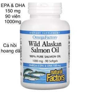[MỸ] viên Omega-3 EPA & DHA 150 mg Wild alaskan salmon oil chiết xuất cá hồi hoang dã 90 viên 1000mg Natural factors