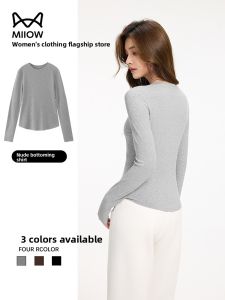 Miiow | Cat Woman Sensation Long Sleeve Base Shirt Casual Inner Wear Top Slim Fit Summer New Style Plus Size T-Shirt Round Neck Pure Color