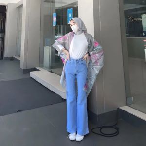 Celana Jeans Highwaist Cutbray Streach wanita-Celana Cutbray jeans wanita