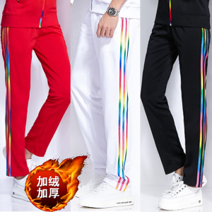 กางเกงกีฬาผู้ชายเอวสูงทรงตรงบุขนแกะสำหรับเต้นรำในสวนสาธารณะ กางเกงขายาวทรงหลวมสบาย ๆ สำหรับฤดูใบไม้ผลิ ฤดูใบไม้ร่วงและฤดูหนาว