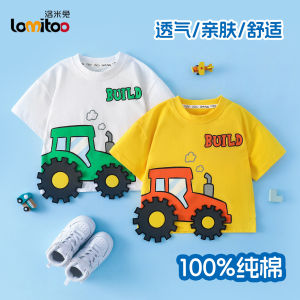 Cute Car Print Boys Short Sleeve T-Shirt Pure Cotton Summer Clothing Baby Clothes Half Sleeve Top for Boys Childrens Wear