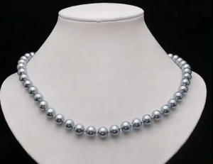 Viviann Original sterling silver High quality 10mm Pearl Necklace Female Grey Pink Purple White Pearl Round Strong Light Pearl Collar Chain Gift for Wife and Mom Mothers Day Birthday Gift Pearl Necklace Party Retro Accessories Necklace
