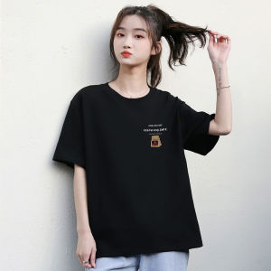 Áo Thun Cotton Tay Ngắn Màu Trắng Thiết Kế Thời Trang Mùa Hè Cho Nữ Cổ Tròn Dáng Rộng in Chữ Phong Cách Hàn Quốc