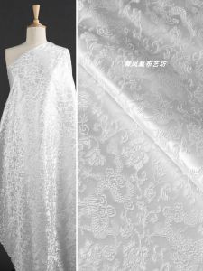Pure White Chinese Style Hanfu Outerwear Vest Tea Table Mat DIY Silk Fabric Dragon Pattern Brocade Material Home Decor