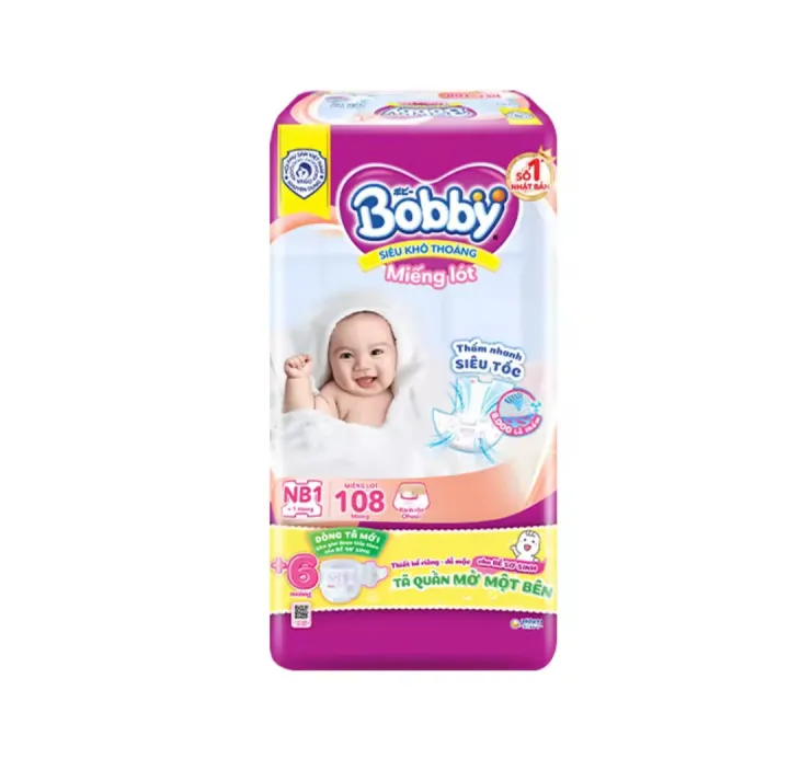 Miếng lót tã sơ sinh Bobby Newborn số 1-108 miếng tặng 6 miếng