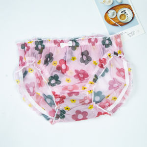 กางเกงชั้นในลูกไม้เอวกลางไซส์ใหญ่สำหรับผู้หญิง กางเกงชั้นในทรงสามเหลี่ยมโปร่งใสสไตล์ญี่ปุ่นหวานๆ สำหรับสาวน้อย