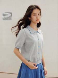 INMAN | Áo Sweater Tay Ngắn Có Cổ Màu Khối Thoải Mái