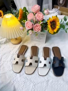 New Womens Flat Sandals Premium Square-Toe Leather Made Strap Slippers For Women