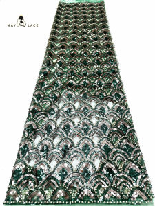 Wholesale Luxury African Lace Fabric Beaded French New African Fabric 2026 Sequins Tulle Lace Fabrics For Nigeria Dresses Sewing