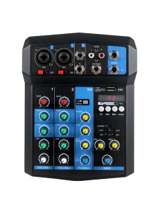 BOMGE | 4 Channel Mini Audio Mixer Console Bluetooth USB Sound Card Low‑Noise Reverb & EQ Control for Karaoke Live Home Studio