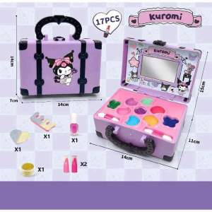 Kuromi Makeup Set with Mirror and Accessories for Kids - Purple Case with 14cm x 14cm x 11cm Dimensions