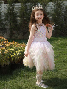 Princess Style Gradient Color Mermaid Skirt Childrens Birthday Dress Baby Girls Clothing Summer Season Polyester Fabric