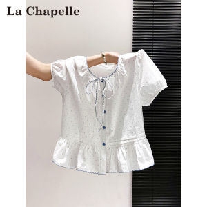 La Chapelle | Áo Thun Ôm Tay Bồng Chấm Bi Trắng