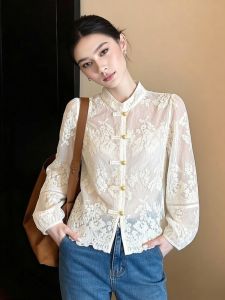 AIYITI | Lace Embroidery Long Sleeve Traditional Chinese Shirt 2026 New Style Plus Size