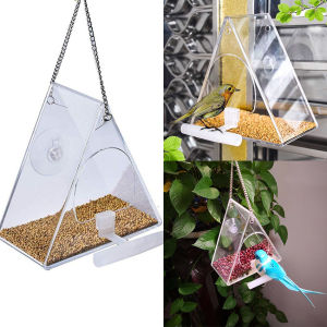 Bird Feeder Window Parrot Food Feeder Bird Feed Box Outdoor Birdfeeders Waterproof Acrylic House Shaped Bird Feeding Device with 4 Suction Cups