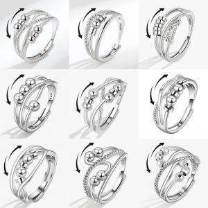 Punk Beads Anxiety Fidget Rings Adjustable for Couples Silver Color Metal Balls Anti Stress Spinner Ring Anillos De Ansiedad