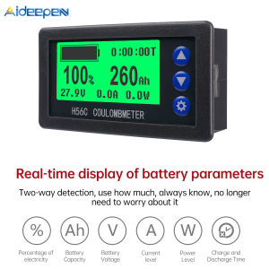Aideepen DC 9-100V H56CS liquid crystal battery power indicator Voltage current power meter Coulombmeter Acid battery/lithium battery/lithium iron phosphate universal