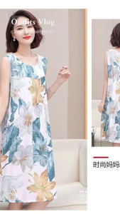 Casual Loose Round Neck Sleeveless Printed Mini Dress Comfortable Nightgown For Women  L6054