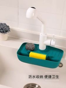 Faucet Splash-Proof Draining Rack Kitchen Silicone Rag Sponge Holder Wipe Draining Storage Basket for Various Countertops Sink Rack Faucet Rack