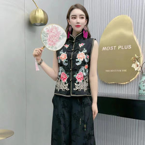 Joso Mùa Hè Của Phụ Nữ Chất Lượng Cao thoáng khí nhẹ Áo Khoác Áo Khoác Vest Của Phụ Nữ thêu phong cách dân tộc áo hoa Ngắn phong cách trung quốc cổ đứng áo lớn Vest