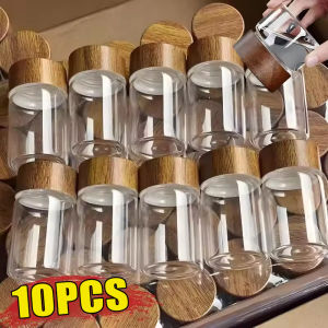 10PCS Mini Glass Bottles DIY Transparent Empty Coffee Bean Glass Tube with Wood Cork Stoppers Gold Beans Storage Containers Home Decor