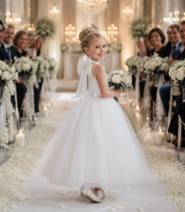 New White Satin Elegant Dress Flower Girl Wedding Wedding Dress Big Bow Girl Long Graduation Prom Evening Dress