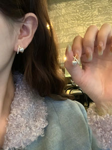 Fashionable Vintage Metal Pearl Imitation Heart-Shaped Earrings Womens Intersecting Versatile All-Match Ear Jewelry