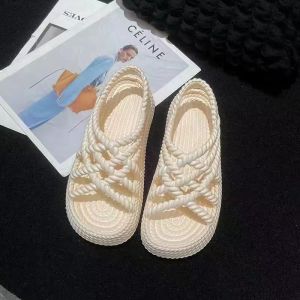 Summer Womens Sandals Beach Casual Fashion Thick Heel Outdoor Wear Anti-Slip Cute Flower Design Comfortable Flat Footwear