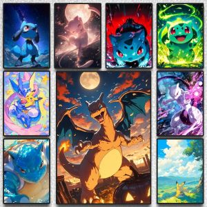 Bandai | Pokemon Peripherals Charmander Pikachu Eevee Anime Canvas Painting Poster