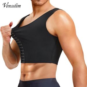 Vensslim Mens Compression Body Shaper Corset Vest Seamless Hide Gynecomastia Push Up Chest Binder Tops Hooks Corrector Posture
