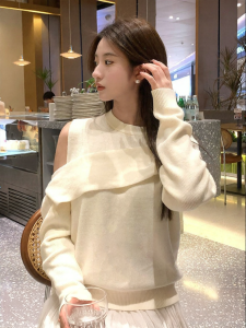 Yigue | New Spring and Autumn Fashion Irregular Design Off-Shoulder Knit Sweater