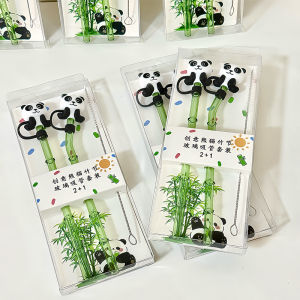 Adorable Giant Panda Bamboo Glass Straw Set High Borosilicate Heat Resistant Food Grade Drinking Straws Elegant Gift Present