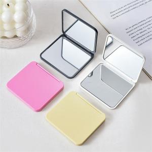 Mini Square Makeup Mirror Portable Double-Sided Vanity Mirror Cosmetic Vanity Foldable Pocket Mirror (Blue/Black/White/Pink)