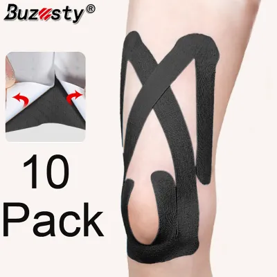 Buzesty Precut Kinesiology Tape for Knees 10 Pcs - Knee Support & Stability Knee Pain Relief Athletic Tape - Waterproof & Elastic Breathable Hypoallergenic Latex-Free Tape