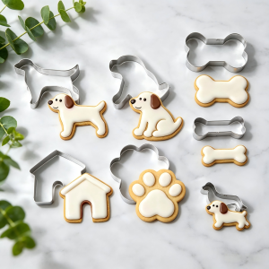 7PCS Dog Bone Paw Print Cookie Cutter Set Food Grade Stainless Steel Multi-purpose Molds for Fondant Pet Treats Home Kitchen Bak