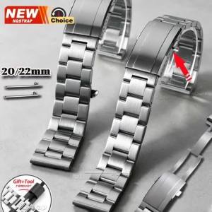 New High Quality Brushed Stainless Steel Watch Strap 20mm 22mm Band for Oyster Business Wristband Three Bead Universal Bracelet