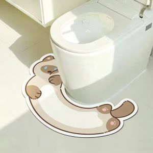 VIKAMA Hoạt Hình Dễ Thương Mèo Con Hình Chữ U Thảm Vệ Sinh Thấm Nước Chống Trơn Trượt Thảm Phòng Tắm Phong Cách Hiện Đại Trang Trí Nhà Chất Liệu PVC