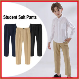 Fashion Students Khaki Trousers Slacks for Kids Boy Black Pants for 2 3 4 5 6 7 8 9 10 11 12 Year Old Gentleman Formal Suit Straight Leg Pants School Bottoms with Pocket