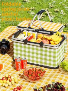MONLEYTA | Foldable Handheld Picnic Basket Camping Barbecue Thermal Insulation Outdoor Spring Tour Essential Picnic Supplies Popular Basket