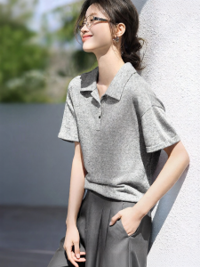 MOHANYIMEI | Ramie Blend Casual Polo Neck Multicolored Short Sleeve Shirt for Women