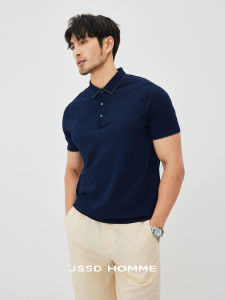 JSSD HOMME Mens Short Sleeve Polo Shirt Knitted Casual Summer Top Breathable Polyester Nylon Blend Standard Fit Business Gentleman Style