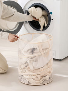 Foldable Laundry Hamper for Home Use Bathroom Dirty Clothes Clean Clothes Storage Basket Creative Style Mesh Foldable Hamper