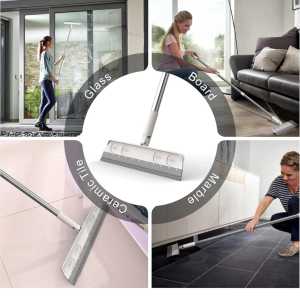 Adjustable Multifunctional Magic Broom with Long Handle for Quick Drying Dust and Water Removal and Silicone Scraper