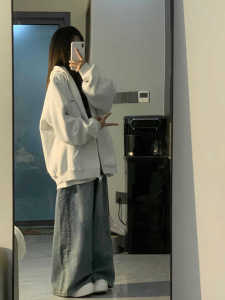 Retro American Zipper Hooded Open Cardigan Womens Loose Oversize Lazy Style Couples Spring Autumn Top Fashion Clothing