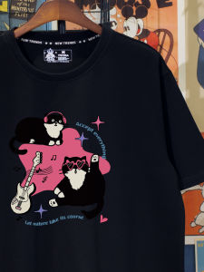 Áo Thun Nữ Dáng Rộng Màu Đen Phong Cách Hàn Quốc Thường Ngày in Họa Tiết Hoạt Hình Mùa Hè 2025 Maeiku