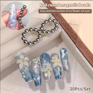 【Grilrigrin】20Pcs Water Ripple Cat Eyes Magnet Beads Ocean Style Round Ball Nail Gel Polish 3D Strip Effect Art Tools