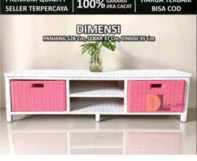 Redy Stok Lemari Rotan Sintetis Laci 2 DVD Meja Tv Rak Buku Susun