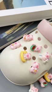 Set 12 Sticker Charm 3D chủ đề Capy hồng Mayto gắn Dép Cross Dép Sục Cá Sấu JB-193