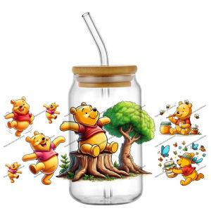 Funko | New Lovely Cartoon Winnie Bear Friend 3D UV DTF Stickers For 16oz Glass Can Cup Coffee Mug DIY Decals Theme Transfer Gift